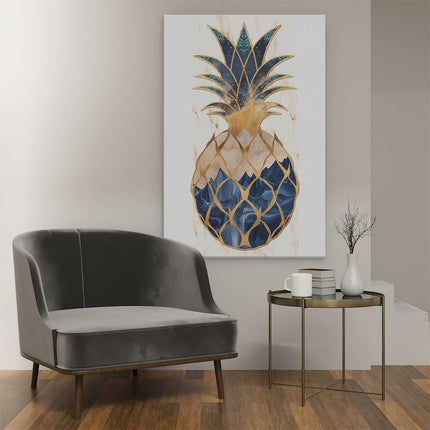 Canvas schilderij interieur Afbeelding van een Ananas op een Marmeren Achtergrond