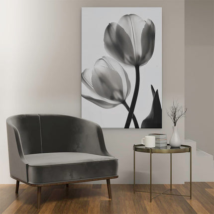 Canvas schilderij interieur Twee Tulpen in Zwart en Wit