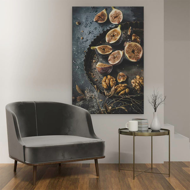 Canvas schilderij interieur Vijgen en Walnoten op een Bord
