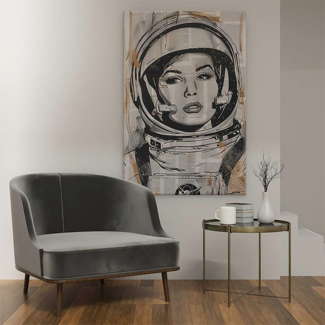 Canvas schilderij interieur Vrouw in een Ruimtepak