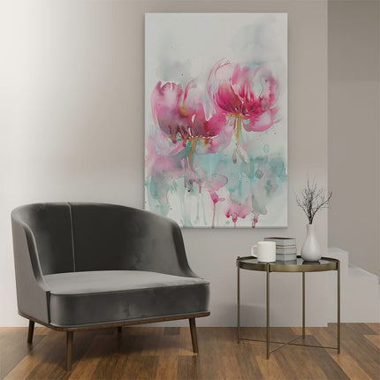 Canvas schilderij interieur Aquarelkunstwerk van Twee Roze Bloemen