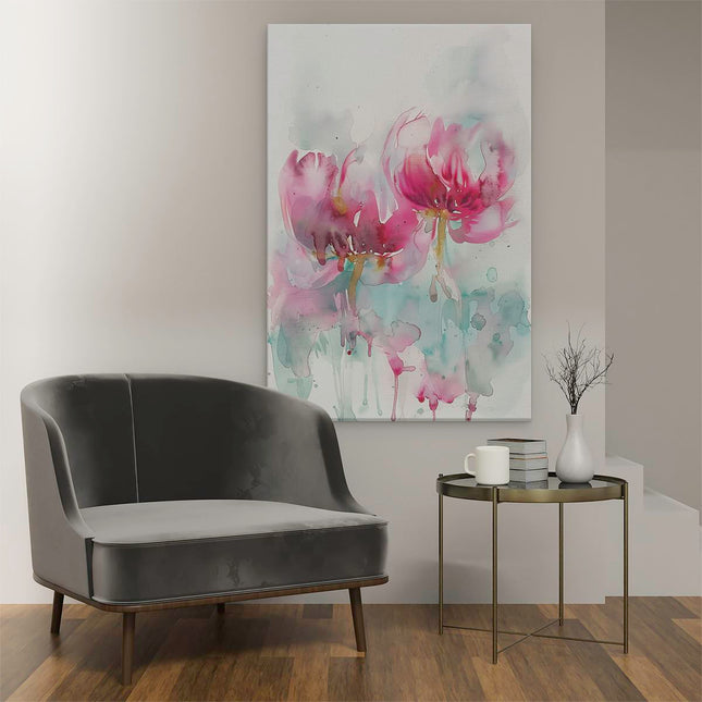 Canvas schilderij interieur Aquarelkunstwerk van Twee Roze Bloemen