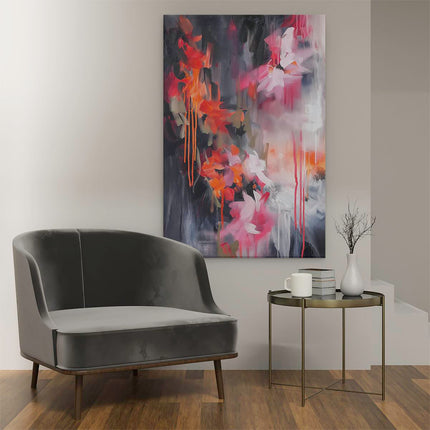 Canvas schilderij interieur Abstract Kunstwerk met Roze en Oranje Bloemen