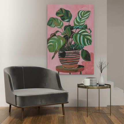 Canvas schilderij interieur Kunstwerk van een Plant op een Tafel