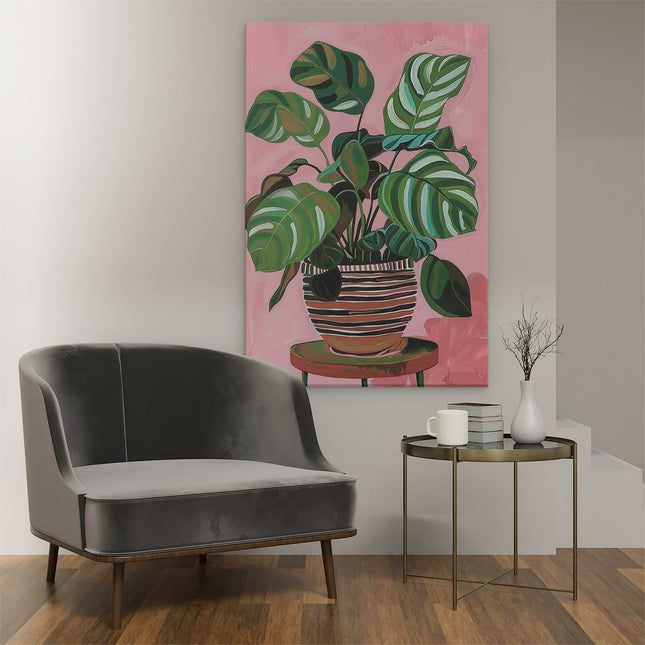 Canvas schilderij interieur Kunstwerk van een Plant op een Tafel