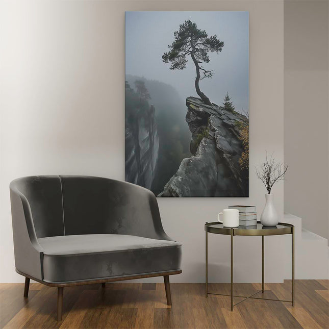 Canvas schilderij interieur Eenzame Boom aan de Rand van een Klif