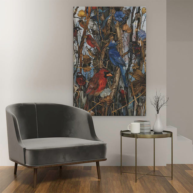 Canvas schilderij interieur Kunstwerk van Vogels in een Veld