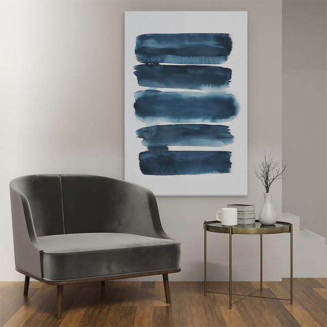 Canvas schilderij interieur Blauwe Penseelstreken op een Witte Achtergrond