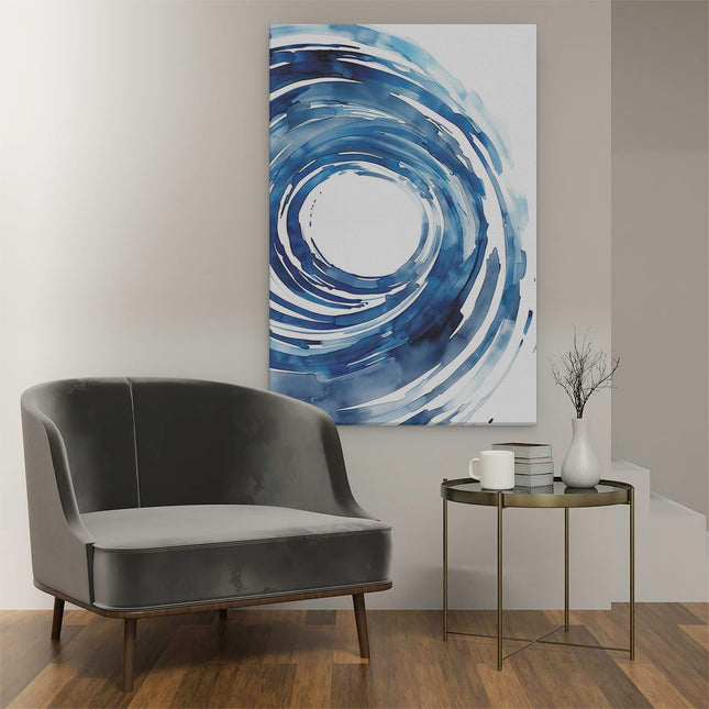 Canvas schilderij interieur Blauwe Werveling van Water op een Witte Achtergrond