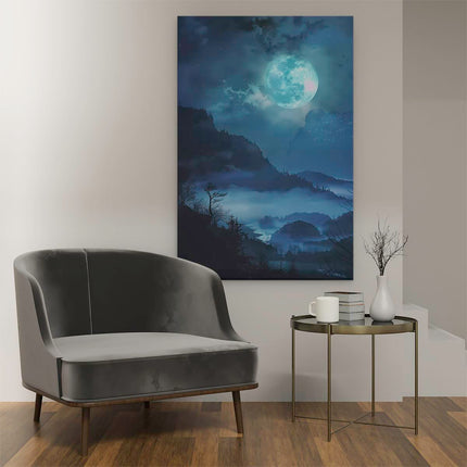 Canvas schilderij interieur Volle Maan boven een Berg