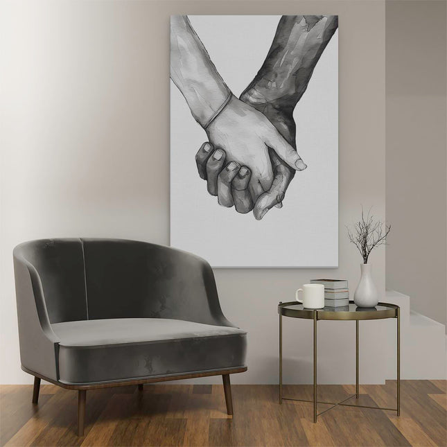 Canvas schilderij interieur Twee Mensen Hand in Hand