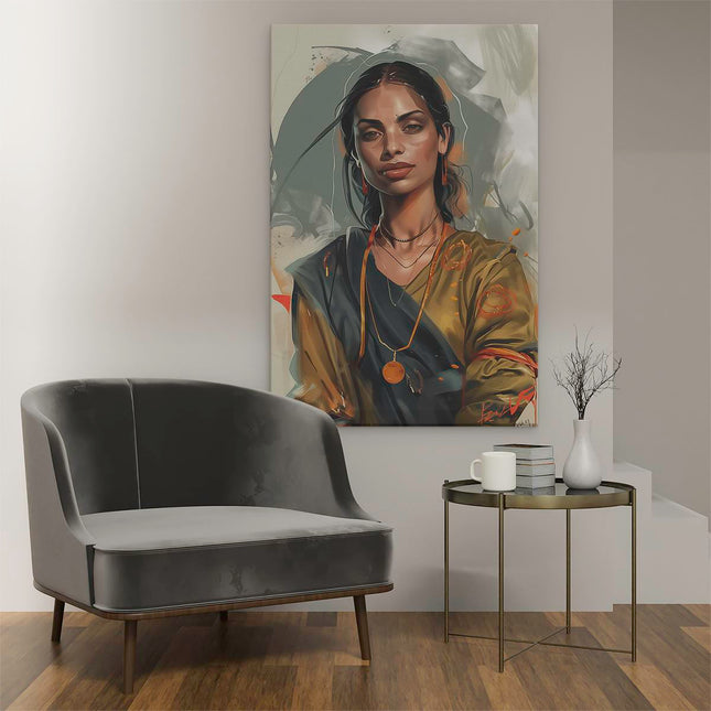 Canvas schilderij interieur Vrouw in een Sari