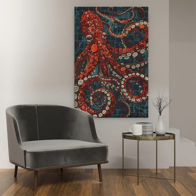 Canvas schilderij interieur Octopus met veel Tentakels