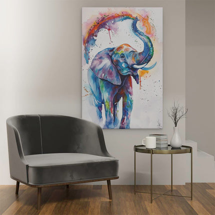 Canvas schilderij interieur Olifant met Kleurrijke Verfspatten