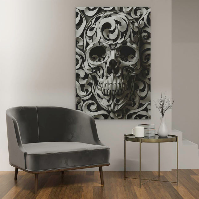 Canvas schilderij interieur Schedel met Wervelingen Erop