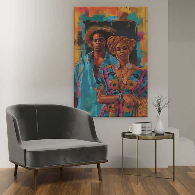 Canvas schilderij interieur Man en een Vrouw Staan ​​Naast Elkaar