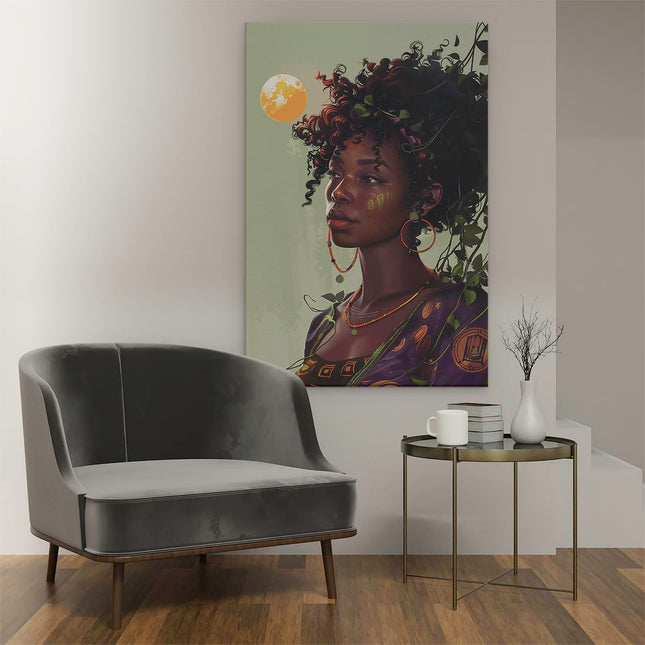 Canvas schilderij interieur Afrikaanse Vrouw met een Bloem in haar Haar