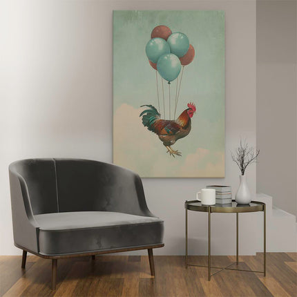 Canvas schilderij interieur Haan ​​Die met Ballonnen Vliegt