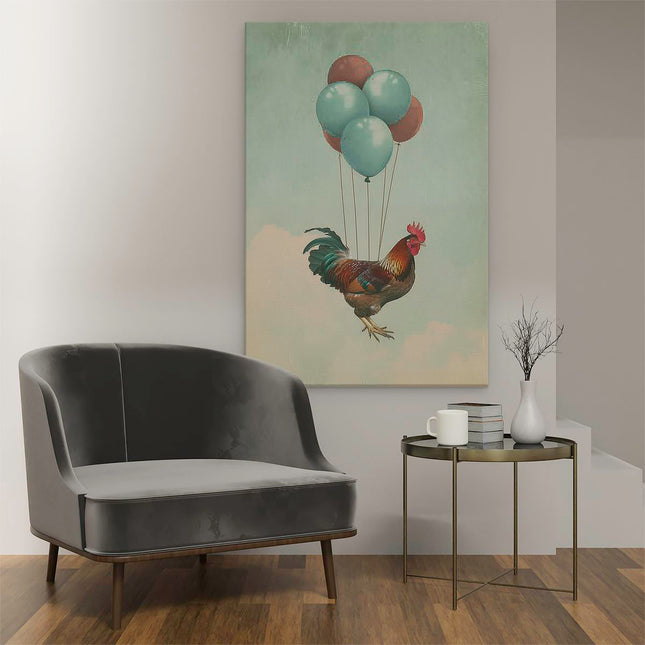Canvas schilderij interieur Haan ​​Die met Ballonnen Vliegt