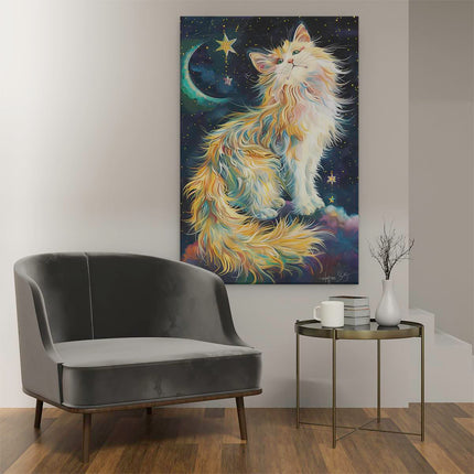 Canvas schilderij interieur Kat zit op een Wolk