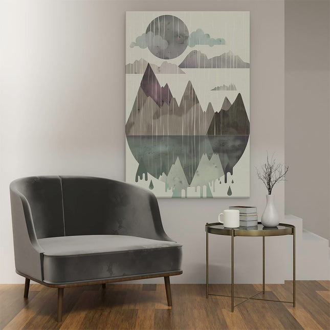 Canvas schilderij interieur De Bergen Regenen en Er is een Meer op de Achtergrond