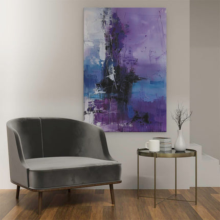 Canvas schilderij interieur Abstract Kunstwerk met Paarse en Zwarte Kleuren