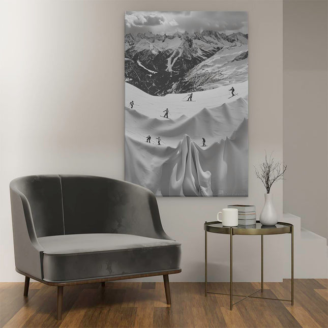 Canvas schilderij interieur Groep Skiërs op een Besneeuwde Helling