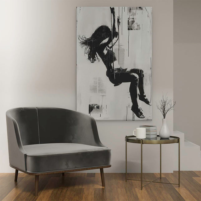 Canvas schilderij interieur Vrouw Swingen op een Schommel