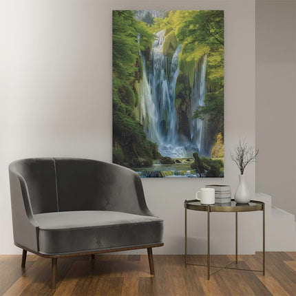 Canvas schilderij interieur Waterval in een Groen Bos