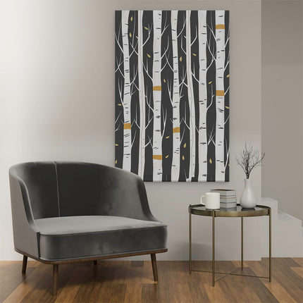 Canvas schilderij interieur Berkenbomen op een Zwarte Achtergrond
