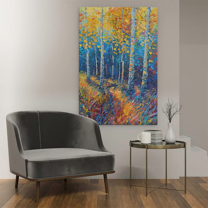 Canvas schilderij interieur Kunstwerk van Berkenbomen in de Herfst