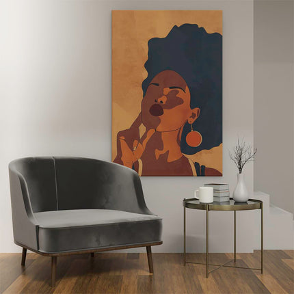 Canvas schilderij interieur Vrouw met een Afro en een Ring aan haar Vinger