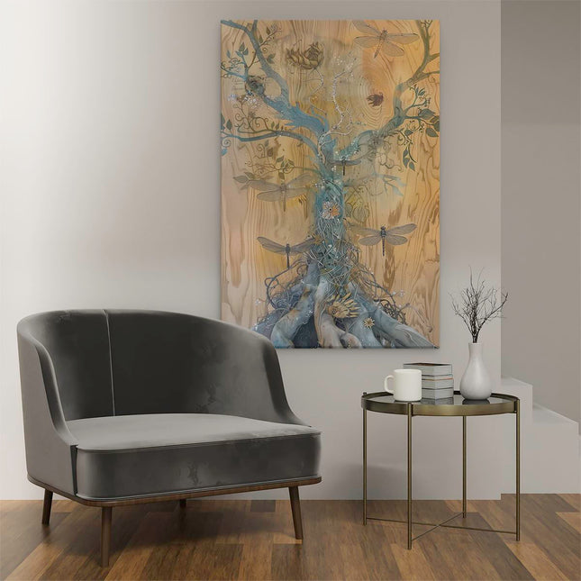 Canvas schilderij interieur Afbeelding van een Boom met Libellen Erop