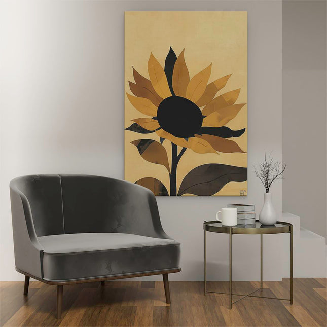 Canvas schilderij interieur Zonnebloem op een Beige Achtergrond
