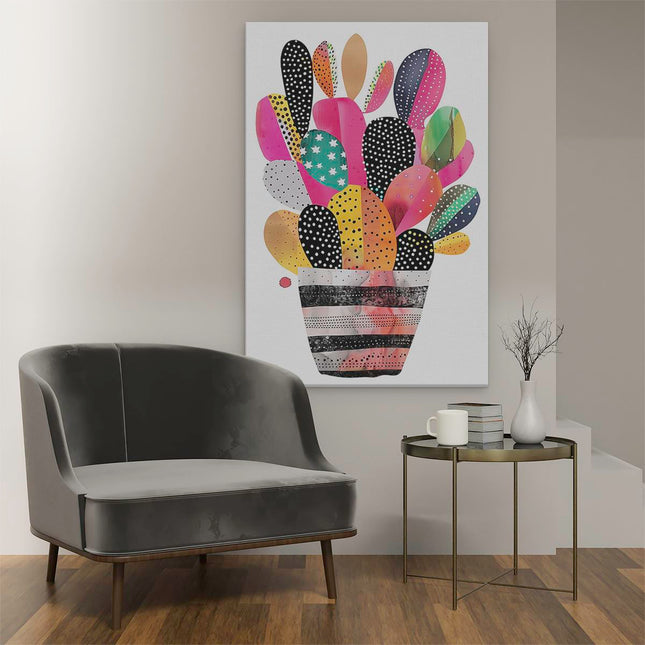 Canvas schilderij interieur Kleurrijke Cactus in een Pot