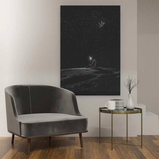 Canvas schilderij interieur Man zit op de Maan