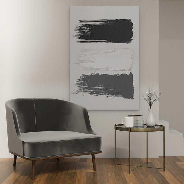 Canvas schilderij interieur Zwart Witte Penseelstreken op een Witte Achtergrond