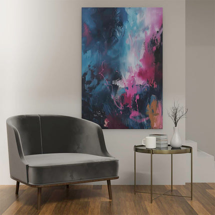 Canvas schilderij interieur Abstract Kunstwerk met Roze, Blauwe en Zwarte Kleuren