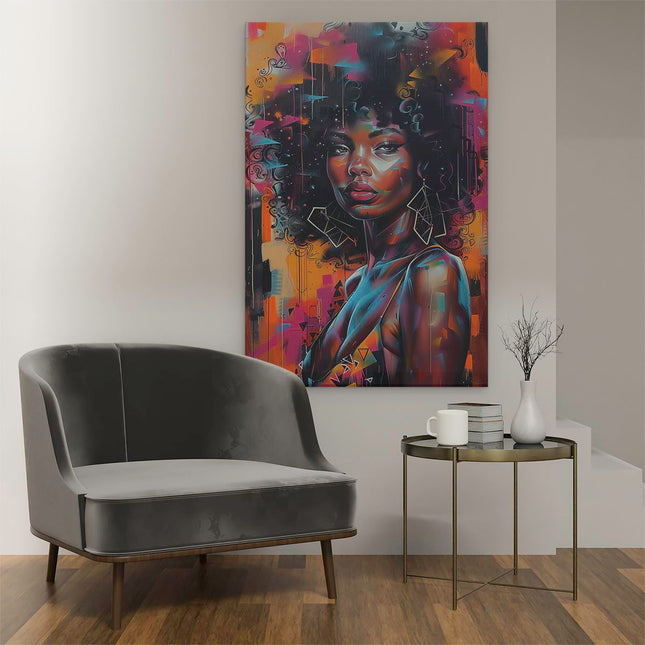 Canvas schilderij interieur Afrikaanse Vrouw met Afrohaar
