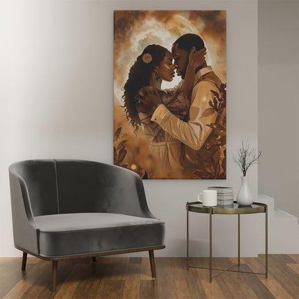 Canvas schilderij interieur Paar Kussen voor een Volle Maan