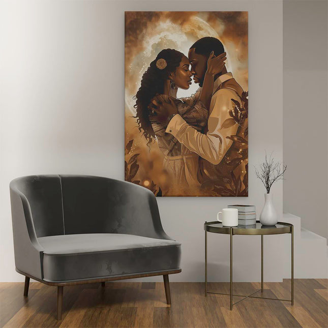 Canvas schilderij interieur Paar Kussen voor een Volle Maan