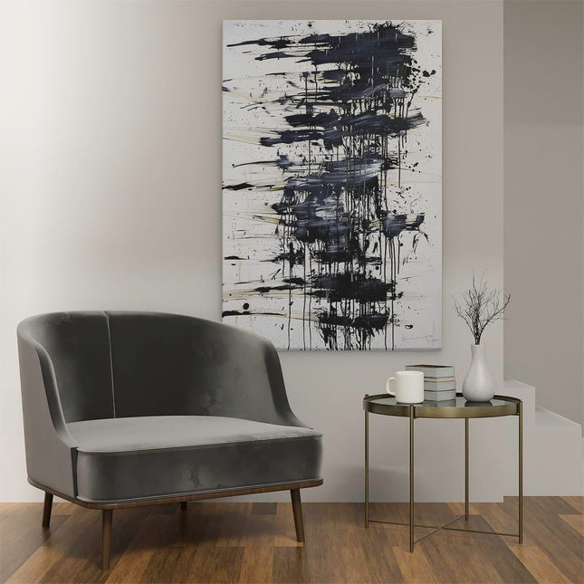 Canvas schilderij interieur Abstract Kunstwerk met Zwarte Verfspatten