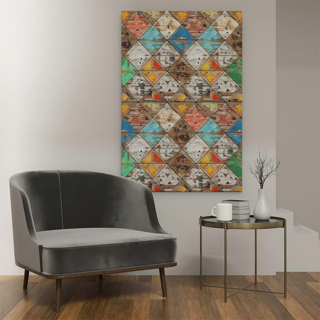 Canvas schilderij interieur Kleurrijke Houten Planken op een Muur