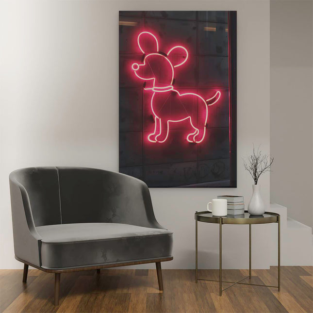 Canvas schilderij interieur Neonbord met een Hond Erop
