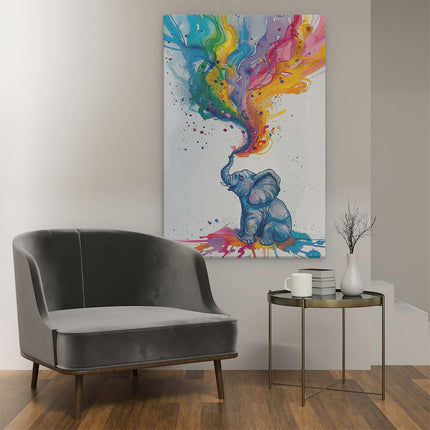 Canvas schilderij interieur Olifant met Kleurrijke Verfspatten