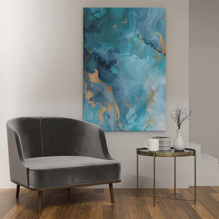 Canvas schilderij interieur Blauw en Goud Abstract Kunstwerk