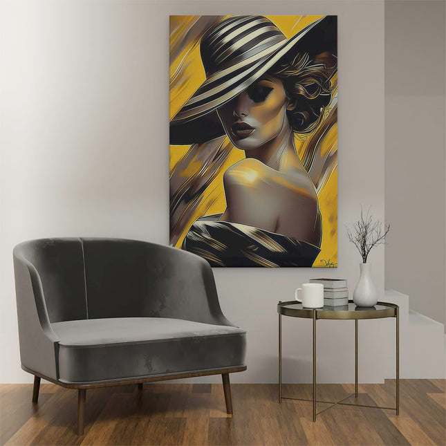 Canvas schilderij interieur Vrouw in een Hoed