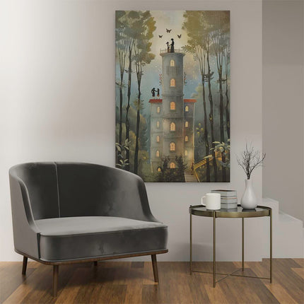 Canvas schilderij interieur Illustratie van een Kasteel in het Bos