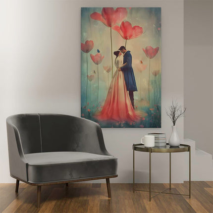 Canvas schilderij interieur Paar Kussen voor Bloemen