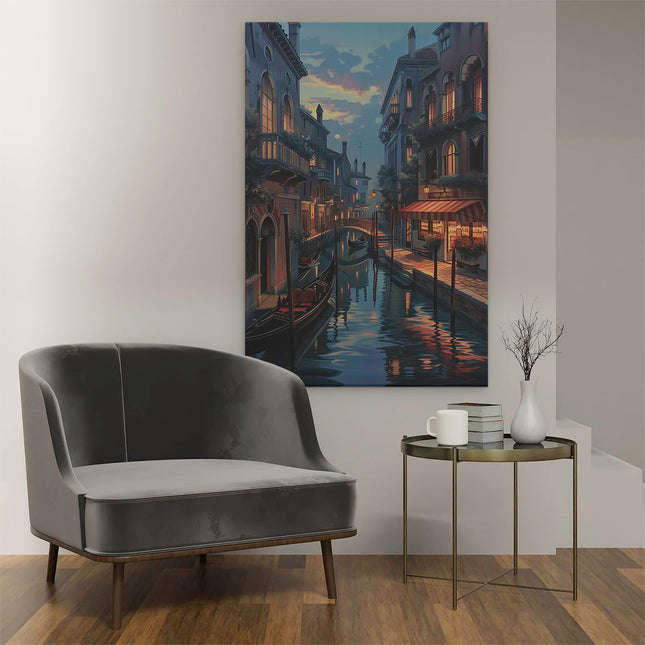 Canvas schilderij interieur Gondels op een Kanaal in Venetië